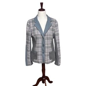 Sundance Mixed Media Plaid Wool Blend Blazer GrayBlue Cottagecore Academia|Sz 16